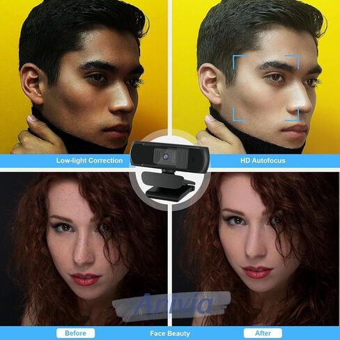 كاميرا ويب HD 1080P Pro مع غطاء للخصوصية وحامل ثلاثي القوائم، مكالمات فيديو 5 ميجا بكسل/30 إطارًا في الثانية، صوت ستيريو واضح، تصحيح الضوء عالي الدقة، تعمل مع Skype، Zoom، FaceTime in Kuwait