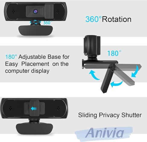 كاميرا ويب HD 1080P Pro مع غطاء للخصوصية وحامل ثلاثي القوائم، مكالمات فيديو 5 ميجا بكسل/30 إطارًا في الثانية، صوت ستيريو واضح، تصحيح الضوء عالي الدقة، تعمل مع Skype، Zoom، FaceTime in Kuwait