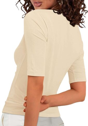 Florboom Women Summer V Neck Tops Basic Soft Half Sleeve Slim Fit Tee T-Shirts Blouse in Saudi Arabia
