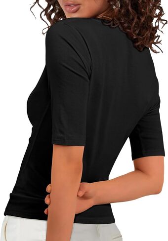 Florboom Women Summer V Neck Tops Basic Soft Half Sleeve Slim Fit Tee T-Shirts Blouse in Saudi Arabia