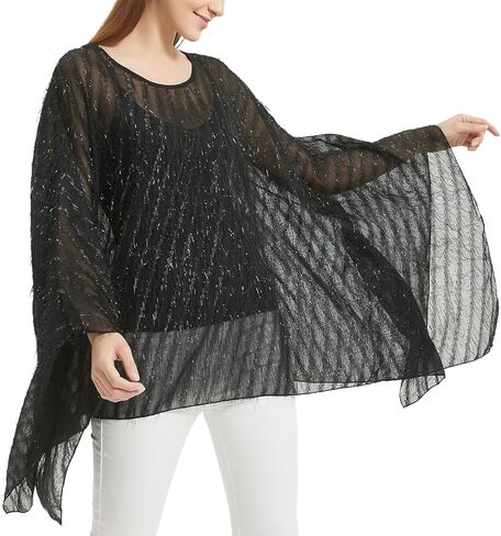 Women’s Solid Sequin Fringe Tassel Tunic Blouse Caftan Plus Size Loose Long Pullover Sweater Tunics in Saudi Arabia