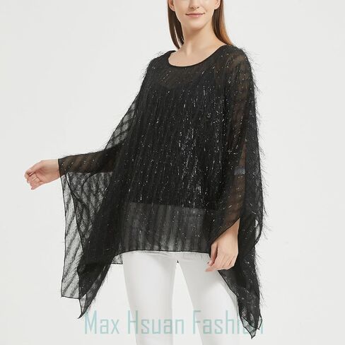 Women’s Solid Sequin Fringe Tassel Tunic Blouse Caftan Plus Size Loose Long Pullover Sweater Tunics in Saudi Arabia