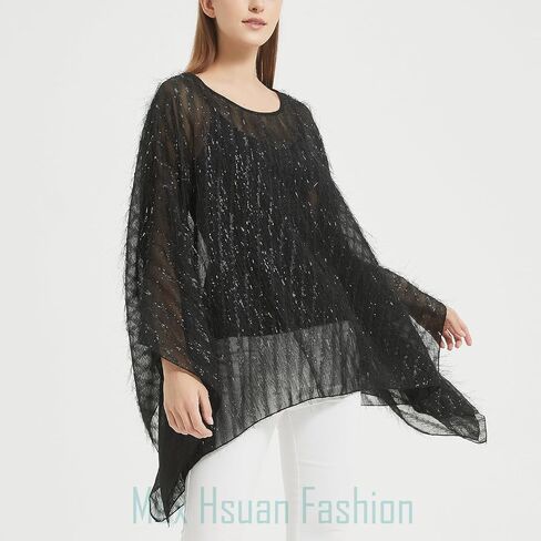Women’s Solid Sequin Fringe Tassel Tunic Blouse Caftan Plus Size Loose Long Pullover Sweater Tunics in Saudi Arabia