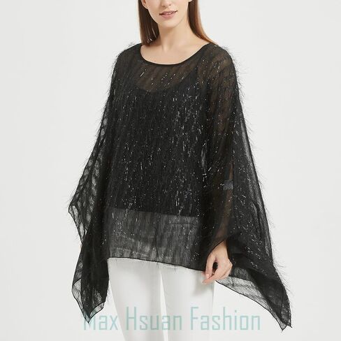 Women’s Solid Sequin Fringe Tassel Tunic Blouse Caftan Plus Size Loose Long Pullover Sweater Tunics in Saudi Arabia