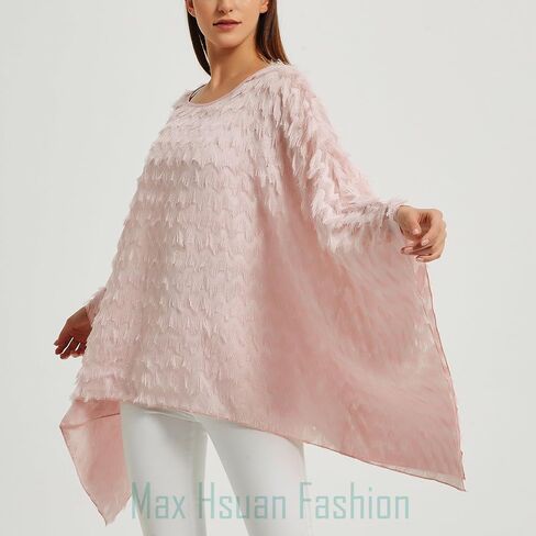 Women’s Solid Sequin Fringe Tassel Tunic Blouse Caftan Plus Size Loose Long Pullover Sweater Tunics in Saudi Arabia