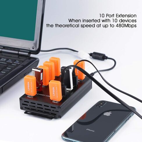 Sipolar-USB Hub- 10 Ports USB Data Hub-Industrial USB Powered Hub - USB 2.0 Hub for Mining, Bitcoin Miner in Kuwait