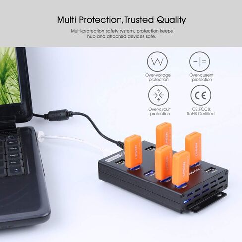 Sipolar-USB Hub- 10 Ports USB Data Hub-Industrial USB Powered Hub - USB 2.0 Hub for Mining, Bitcoin Miner in Kuwait