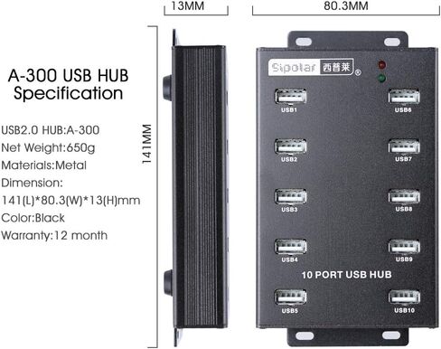 Sipolar-USB Hub- 10 Ports USB Data Hub-Industrial USB Powered Hub - USB 2.0 Hub for Mining, Bitcoin Miner in Kuwait