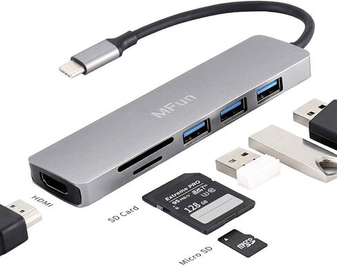 موزع USB C، محول MFun 6 في 1 USB C إلى HDMI مع منفذ USB 3.0، قارئ بطاقة SD/Micro SD، 4K HDMI متوافق مع أجهزة الكمبيوتر المحمولة USB C والأجهزة الأخرى من النوع C in Kuwait