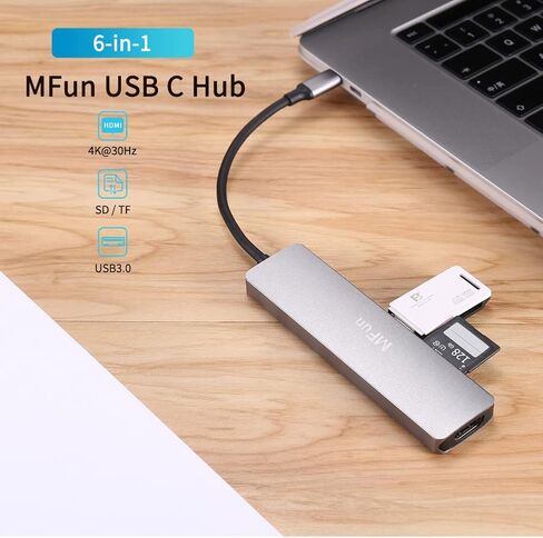 موزع USB C، محول MFun 6 في 1 USB C إلى HDMI مع منفذ USB 3.0، قارئ بطاقة SD/Micro SD، 4K HDMI متوافق مع أجهزة الكمبيوتر المحمولة USB C والأجهزة الأخرى من النوع C in Kuwait
