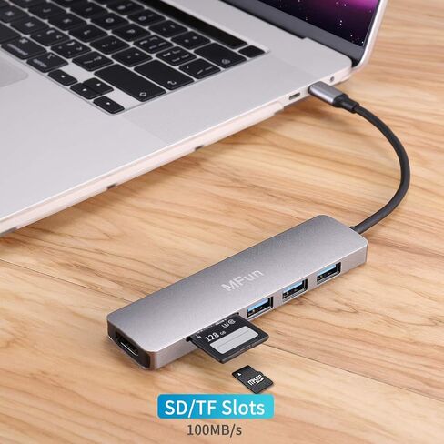 موزع USB C، محول MFun 6 في 1 USB C إلى HDMI مع منفذ USB 3.0، قارئ بطاقة SD/Micro SD، 4K HDMI متوافق مع أجهزة الكمبيوتر المحمولة USB C والأجهزة الأخرى من النوع C in Kuwait