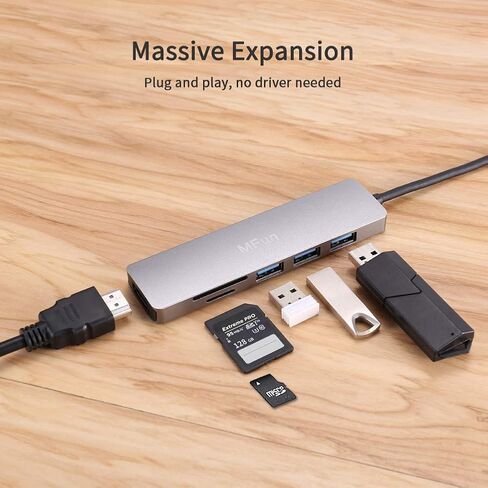 موزع USB C، محول MFun 6 في 1 USB C إلى HDMI مع منفذ USB 3.0، قارئ بطاقة SD/Micro SD، 4K HDMI متوافق مع أجهزة الكمبيوتر المحمولة USB C والأجهزة الأخرى من النوع C in Kuwait