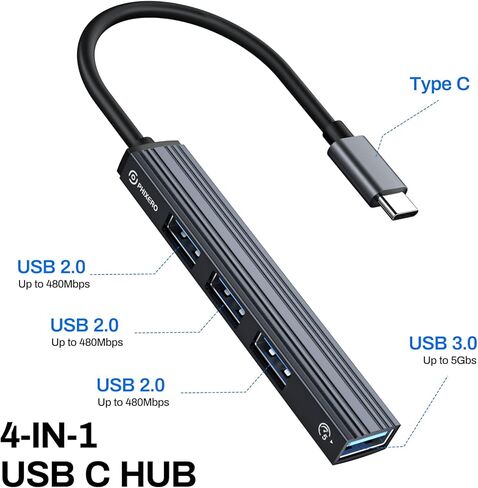 موزع USB C، محول متعدد المنافذ 4 في 1 مع منافذ USB 3.0 عالية السرعة ومنافذ USB 2.0، متوافق على نطاق واسع مع أجهزة الكمبيوتر المحمولة USB C والأجهزة الأخرى من النوع C in Kuwait