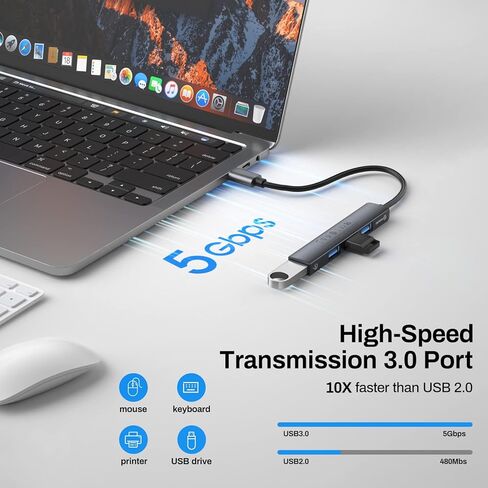 موزع USB C، محول متعدد المنافذ 4 في 1 مع منافذ USB 3.0 عالية السرعة ومنافذ USB 2.0، متوافق على نطاق واسع مع أجهزة الكمبيوتر المحمولة USB C والأجهزة الأخرى من النوع C in Kuwait