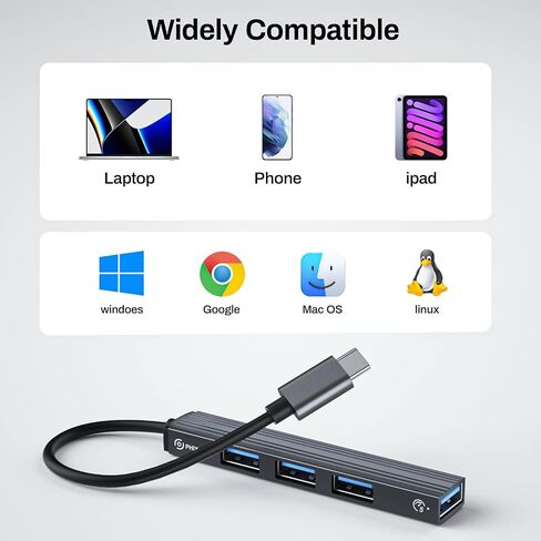 موزع USB C، محول متعدد المنافذ 4 في 1 مع منافذ USB 3.0 عالية السرعة ومنافذ USB 2.0، متوافق على نطاق واسع مع أجهزة الكمبيوتر المحمولة USB C والأجهزة الأخرى من النوع C in Kuwait