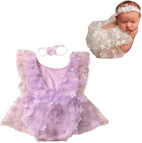 Newborn Photography Outfits Girl Baby Photo Tutu Dress Newborn Photoshoot Romper Baby Picture Lace Outfit in Saudi Arabia