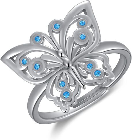 925 Sterling Sliver Butterfly Ring Open Ring Adjustable Ring 5-10 Jewelry Gift For Women Girl (7) in Saudi Arabia