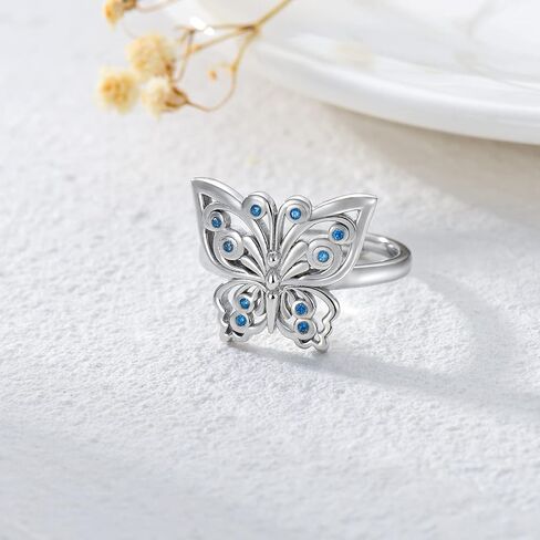 925 Sterling Sliver Butterfly Ring Open Ring Adjustable Ring 5-10 Jewelry Gift For Women Girl (7) in Saudi Arabia