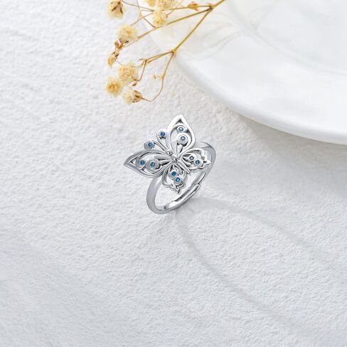 925 Sterling Sliver Butterfly Ring Open Ring Adjustable Ring 5-10 Jewelry Gift For Women Girl (7) in Saudi Arabia