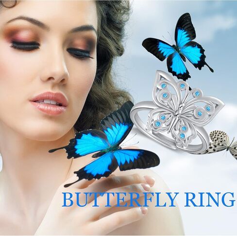 925 Sterling Sliver Butterfly Ring Open Ring Adjustable Ring 5-10 Jewelry Gift For Women Girl (7) in Saudi Arabia