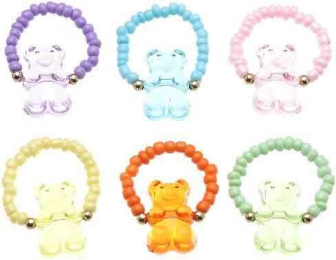 جميل ملون غائر الدب خواتم مجموعة لطيف الراتنج الاكريليك لون الحلوى سحر الحيوانات الصغيرة Y2k الشرير مكتنزة الخرز الدائري للنساء الفتيات حفلة عيد ميلاد هدية in Kuwait