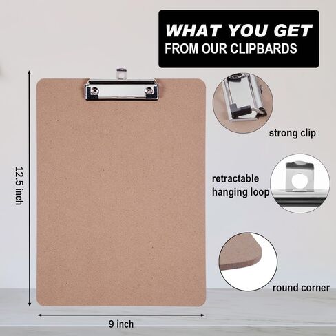 ألواح الحافظة السائبة، Woswel Hardboard Office Wood Clipboards 2 Pack، 9 × 12.5 بوصة لوحات مشبك منخفضة المستوى، لوحات حافظة شديدة التحمل للمدرسة المنزلية واللوازم المكتبية in Kuwait