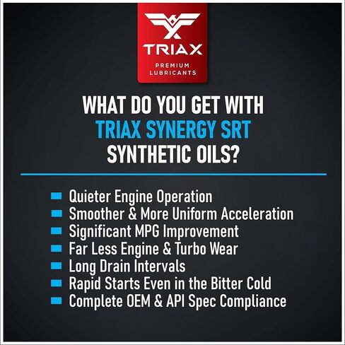 TRIAX Synergy SRT 5W-30; Full Synthetic PAO-Ester Engine Oil, 20K Mile Drain, Moly/Boron Friction Modified, API SP Licensed, Dex2 Gen 3, 3x Wear Protection (1 Quart) in Saudi Arabia