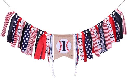 لافتة كرسي مرتفع لحفلة عيد الميلاد الأول - لوازم حفلات عيد الميلاد الأول بموضوع البيسبول، لافتة كرسي مرتفع من الخيش للطفل الصبي، لافتة عيد ميلاد الأول لاستحمام الطفل (لافتة عيد ميلاد أول بيسبول) in Kuwait