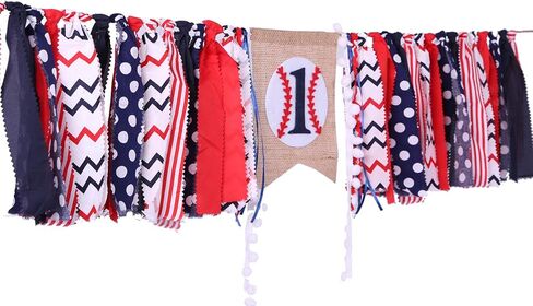 لافتة كرسي مرتفع لحفلة عيد الميلاد الأول - لوازم حفلات عيد الميلاد الأول بموضوع البيسبول، لافتة كرسي مرتفع من الخيش للطفل الصبي، لافتة عيد ميلاد الأول لاستحمام الطفل (لافتة عيد ميلاد أول بيسبول) in Kuwait