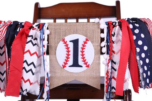 لافتة كرسي مرتفع لحفلة عيد الميلاد الأول - لوازم حفلات عيد الميلاد الأول بموضوع البيسبول، لافتة كرسي مرتفع من الخيش للطفل الصبي، لافتة عيد ميلاد الأول لاستحمام الطفل (لافتة عيد ميلاد أول بيسبول) in Kuwait