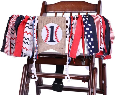 لافتة كرسي مرتفع لحفلة عيد الميلاد الأول - لوازم حفلات عيد الميلاد الأول بموضوع البيسبول، لافتة كرسي مرتفع من الخيش للطفل الصبي، لافتة عيد ميلاد الأول لاستحمام الطفل (لافتة عيد ميلاد أول بيسبول) in Kuwait