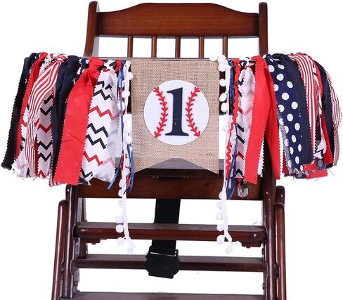 لافتة كرسي مرتفع لحفلة عيد الميلاد الأول - لوازم حفلات عيد الميلاد الأول بموضوع البيسبول، لافتة كرسي مرتفع من الخيش للطفل الصبي، لافتة عيد ميلاد الأول لاستحمام الطفل (لافتة عيد ميلاد أول بيسبول) in Kuwait
