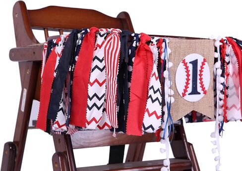 لافتة كرسي مرتفع لحفلة عيد الميلاد الأول - لوازم حفلات عيد الميلاد الأول بموضوع البيسبول، لافتة كرسي مرتفع من الخيش للطفل الصبي، لافتة عيد ميلاد الأول لاستحمام الطفل (لافتة عيد ميلاد أول بيسبول) in Kuwait