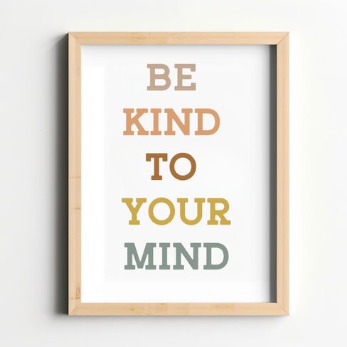 Wowsweet-Be Kind To Your Mind Boho جدار الفن لتعزيز الصحة العقلية في الفصول الدراسية وغرفة اللعب هدايا المعلم ديكور جدار غرفة اللعب، مستشار المدرسة، ديكور مكتب العلاج، بدون إطار (8X10 بوصة) in Kuwait