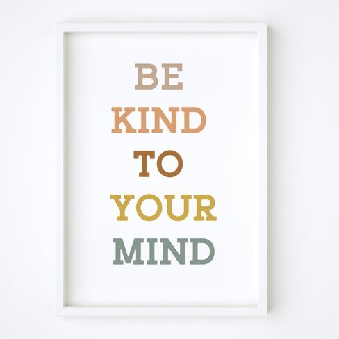 Wowsweet-Be Kind To Your Mind Boho جدار الفن لتعزيز الصحة العقلية في الفصول الدراسية وغرفة اللعب هدايا المعلم ديكور جدار غرفة اللعب، مستشار المدرسة، ديكور مكتب العلاج، بدون إطار (8X10 بوصة) in Kuwait