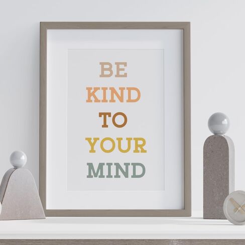 Wowsweet-Be Kind To Your Mind Boho جدار الفن لتعزيز الصحة العقلية في الفصول الدراسية وغرفة اللعب هدايا المعلم ديكور جدار غرفة اللعب، مستشار المدرسة، ديكور مكتب العلاج، بدون إطار (8X10 بوصة) in Kuwait