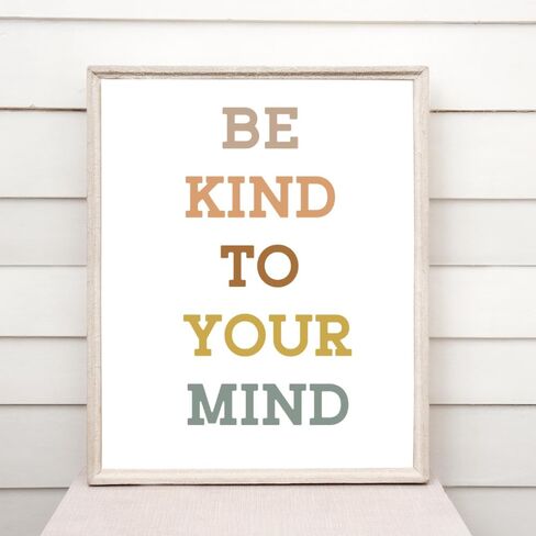 Wowsweet-Be Kind To Your Mind Boho جدار الفن لتعزيز الصحة العقلية في الفصول الدراسية وغرفة اللعب هدايا المعلم ديكور جدار غرفة اللعب، مستشار المدرسة، ديكور مكتب العلاج، بدون إطار (8X10 بوصة) in Kuwait