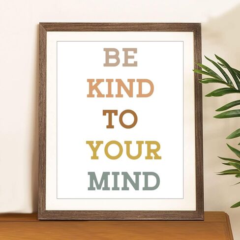 Wowsweet-Be Kind To Your Mind Boho جدار الفن لتعزيز الصحة العقلية في الفصول الدراسية وغرفة اللعب هدايا المعلم ديكور جدار غرفة اللعب، مستشار المدرسة، ديكور مكتب العلاج، بدون إطار (8X10 بوصة) in Kuwait