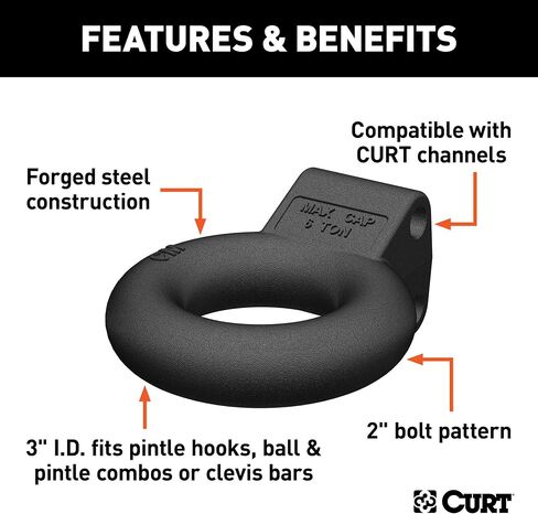 CURT 48601 حلقة وصلة ربط من الفولاذ الأسود مقاس 3 بوصات معرف، 12,000 رطل، مطلوب تركيب القناة، أسود لامع in Saudi Arabia