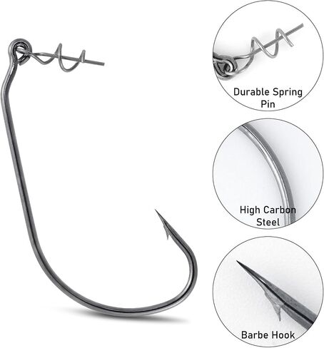 Dr.Fish 100 Pack Swimbait Fishing Hooks for Bass Fishing, Worm Hooks with Centering Pin Spring for Soft Plastic Lure Baits Extra Wide Gap Hooks Texas Carolina Rig Saltwater Freshwater in Saudi Arabia