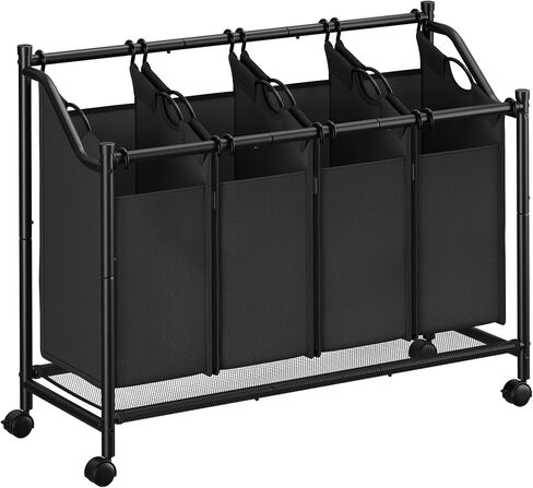 SONGMICS Laundry Sorter, Rolling Laundry Basket with 4 Removable Bags, Laundry Hamper, Laundry Cart, for Laundry Room, Bedroom, Bathroom, 4 x 11.9 Gallons, Ink Black URLS103B01 in Kuwait