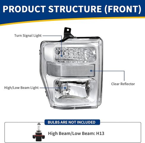AUTOSAVER88 Headlight Assembly Compatible with 2008-2010 Ford F250 F350 F450 Super Duty Headlamp Chrome Housing Smoke Lens in Saudi Arabia