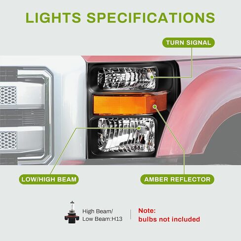 مجموعة مصابيح أمامية AUTOSAVER88 متوافقة مع 2008-2010 Ford F250 F350 F450 Super Duty للمصابيح الأمامية كروم الإسكان عدسات الدخان in Kuwait