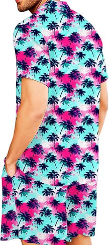 مجموعة قمصان وسروال قصير للرجال من AOBUTE هاواي مكونة من قطعتين على الشاطئ بأزرار سفلية استوائية in Kuwait