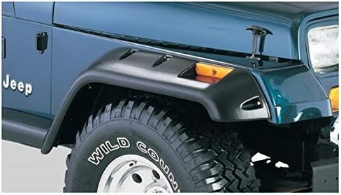 Bushwacker Jeep انقطاع الجيب / نمط برشام مشاعل الحاجز الأمامي والخلفي | طقم مكون من 4 قطع، أسود، لمسة نهائية مزخرفة | 10909-07 | يناسب 1987-1995 جيب رانجلر YJ (باستثناء رينيجيد) in Kuwait