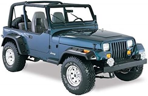 Bushwacker Jeep انقطاع الجيب / نمط برشام مشاعل الحاجز الأمامي والخلفي | طقم مكون من 4 قطع، أسود، لمسة نهائية مزخرفة | 10909-07 | يناسب 1987-1995 جيب رانجلر YJ (باستثناء رينيجيد) in Kuwait