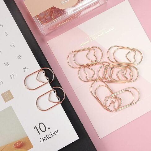 Jumbo Rose Gold Paper Clips Decorative Heart 1.5" Paperclips with Clips Holder for Home, School and Office Supplies 30 Pcs (Heart, Rose Gold) in Saudi Arabia