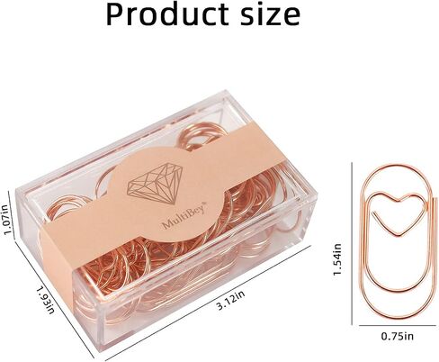 Jumbo Rose Gold Paper Clips Decorative Heart 1.5" Paperclips with Clips Holder for Home, School and Office Supplies 30 Pcs (Heart, Rose Gold) in Saudi Arabia