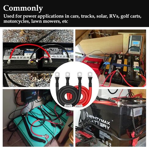 كابل بطارية 2 قياس 2 قدم، كابلات عاكس طاقة البطارية 2AWG (1 إيجابي و1 سلبي) مع أطراف عروات 3/8 بوصة للسيارات والقوارب البحرية الشمسية والدراجات النارية والسيارات RV in Kuwait