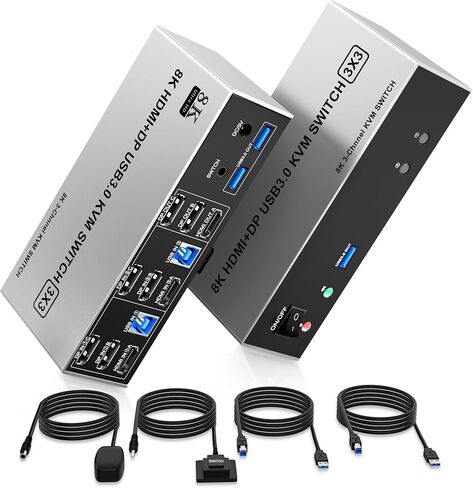 USB 3.0 HDMI KVM Switch شاشات مزدوجة 4 أجهزة كمبيوتر، يدعم EDID، 4K @ 60 هرتز KVM Switch HDMI 2 شاشة 4 أجهزة كمبيوتر مع ميكروفون صوتي و3 منافذ USB 3.0، مفتاح شاشة HDMI مزدوج 4 منافذ لـ 4 أجهزة كمبيوتر in Kuwait